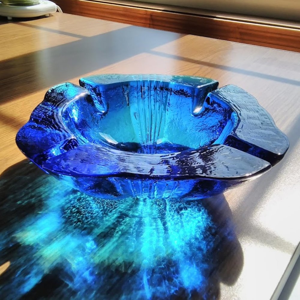 Vintage Heavy Cobalt Blue Ashtray